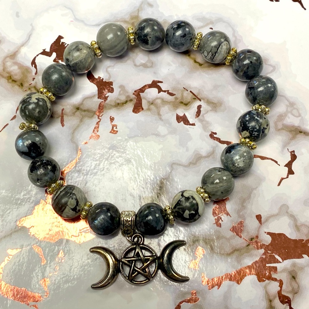 Triple Moon Goddess Mapstone Jasper Bracelet